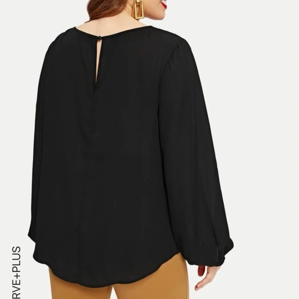 Plus - Long Sleeve Crisscross V Neck Blouse - 1X - Picture 3 of 7
